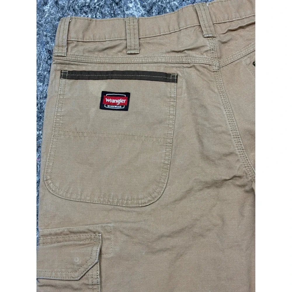 Wrangler‎ Workwear Mens 34x32 Tan Ripstop Cargo Pants Hammer Loop 10WMWR1RH